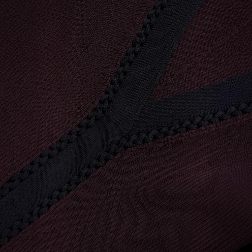 NEW REISS Alma Craft-Stitch Rib-Knit Mini Dress Burgundy Black XS NWT - Picture 6 of 10